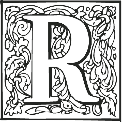 Letter R With Ornament Coloring Page